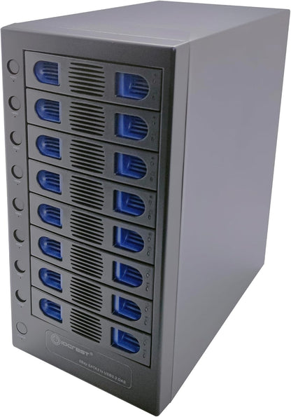 8 Bay Tool Less Tray Hot Swapable 2.5" and 3.5" SATA Hard Drive External USB-C 3.2 (10Gbps) Hard Drive Enclosure. Support up to 8X 22TB Capacity.