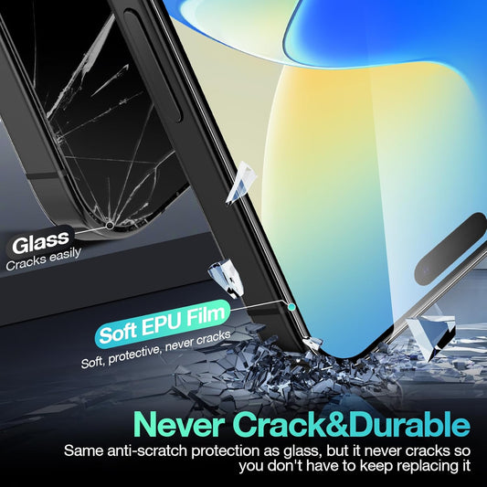 3 Pack Flexible Film Screen Protector for iPhone 16, Non-breakable Soft TPU Hydrogel Film for iPhone 16 Screen Protector Film (NOT Glass)