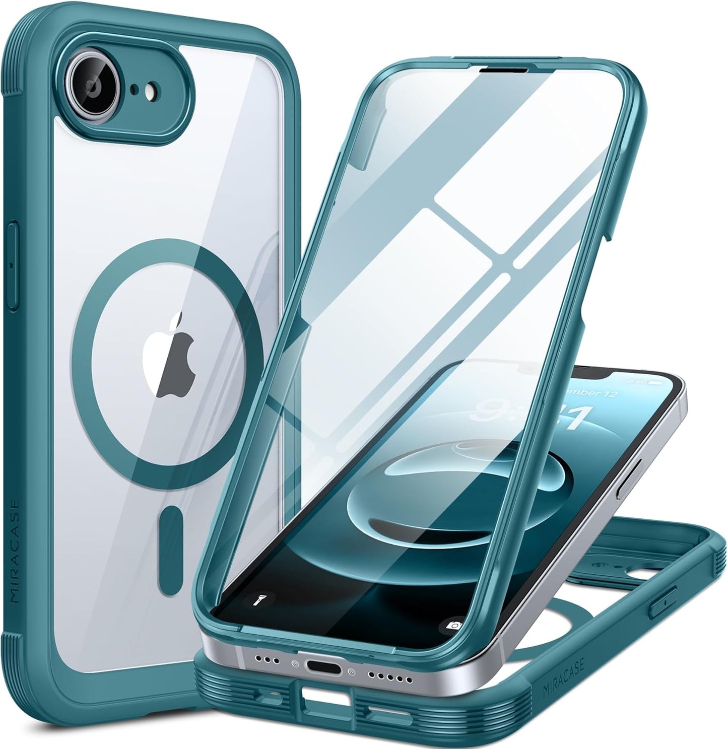 Miracase Magnetic for iPhone 16e Case Full-Body Phone with Built-in Glass Screen Protector, [Compatible with MagSafe] Military Drop Proof 16E Cover Bumper 6.1 inch, Green