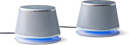 Amazon Basics Stereo 2.0 Speakers for PC or Laptop with Volume Control, 3.5mm Aux input, USB-Powered, 1 Pair, Silver