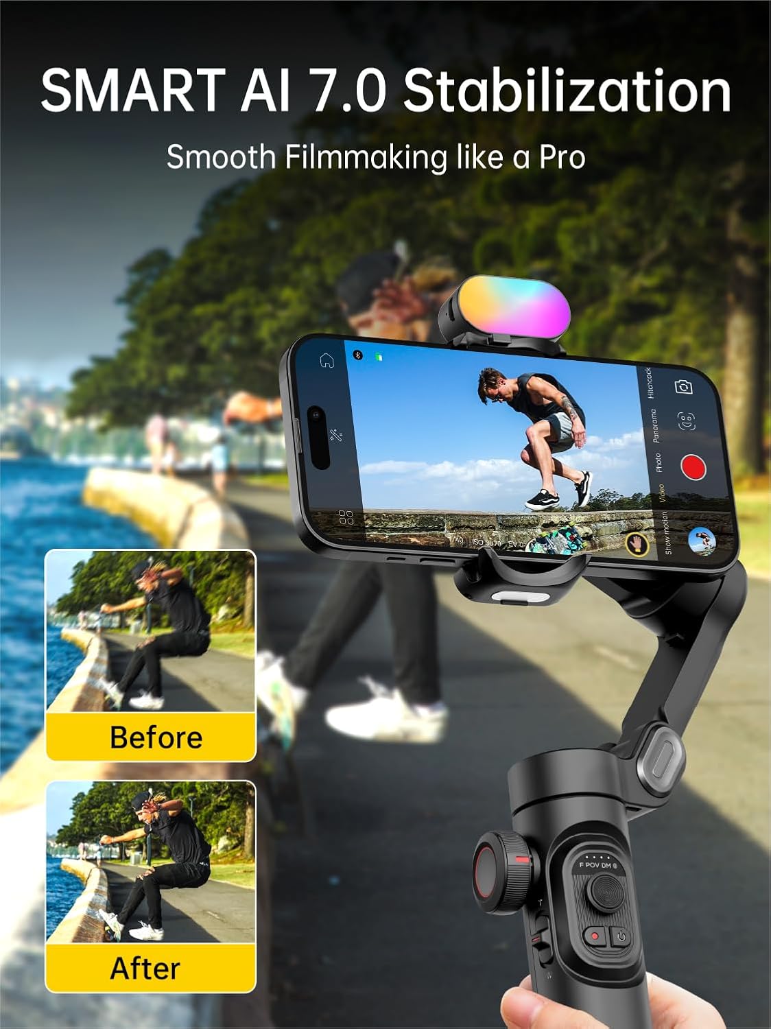 Phone Gimbal Stabilizer 3-Axis Smartphone Foldable Handheld Gimbal for iPhone with Focus Wheel TikTok YouTube Vlog Stabilizer for iPhone16 15 14 13 12 Pro Max Android-Smart XE