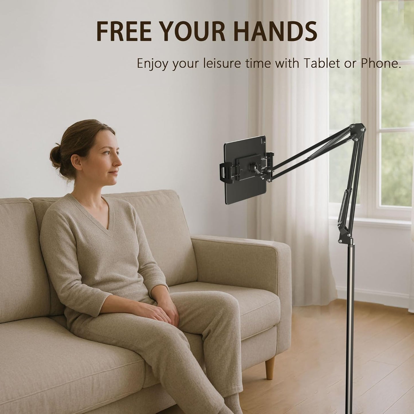 Tablet Floor Stand & Kindle Holder, Overhead Bed Reading Stand with 360° Rotatable Clamp and Height Adjustable Flexible Long Arm, Compatible with Kindle, iPad mini/Air/Pro, and 4.7-14 Inch Devices