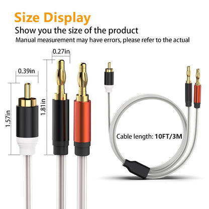 HOSONGIN RCA to Banana Plug Speaker Cable 10 Feet -2 Pack, Gold-Plated Dual-Shielding Hi-Fi Stereo Cable for Home Theater/Amplifier/Subwoofer/Speaker/Audio Receiver/Vinyl Record Player/SoundBar