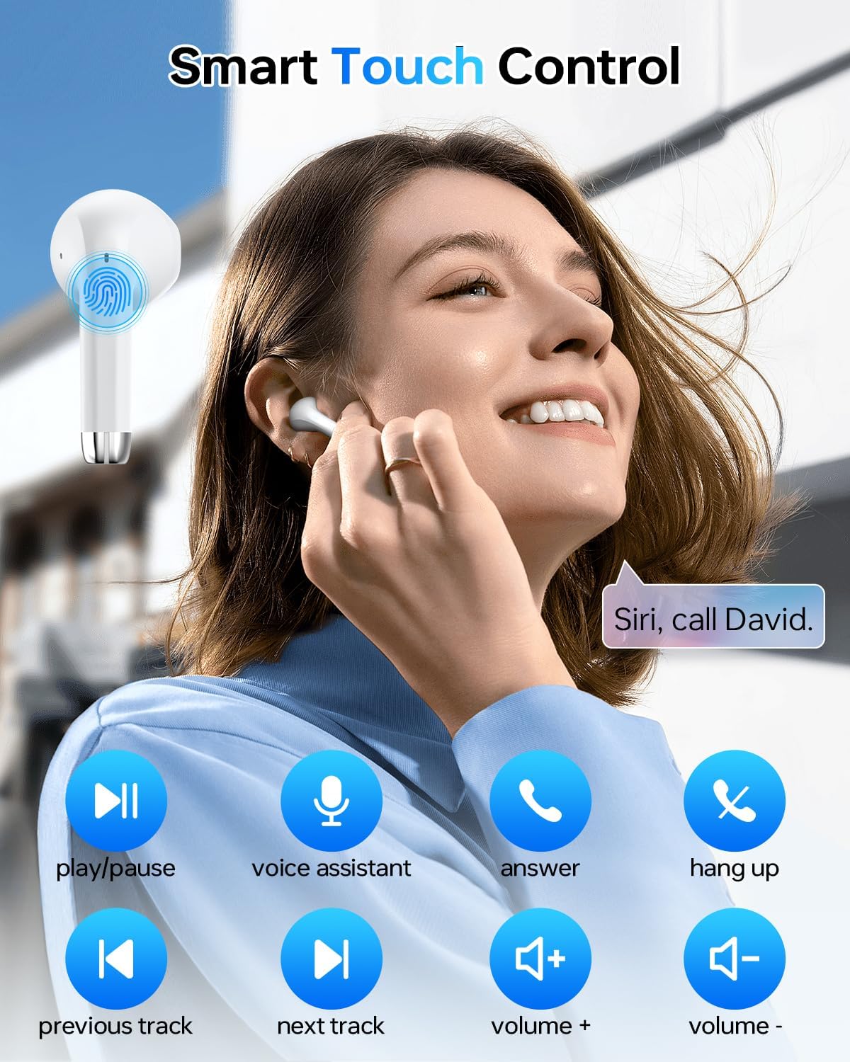 Wireless Earbuds Bluetooth 5.3 Headphones, 40Hrs Playback Stereo Ear Buds with LED Display Charging Case IPX7 Waterproof in-Ear Earphones with Mic for Phone Tablet Laptop Sports, White