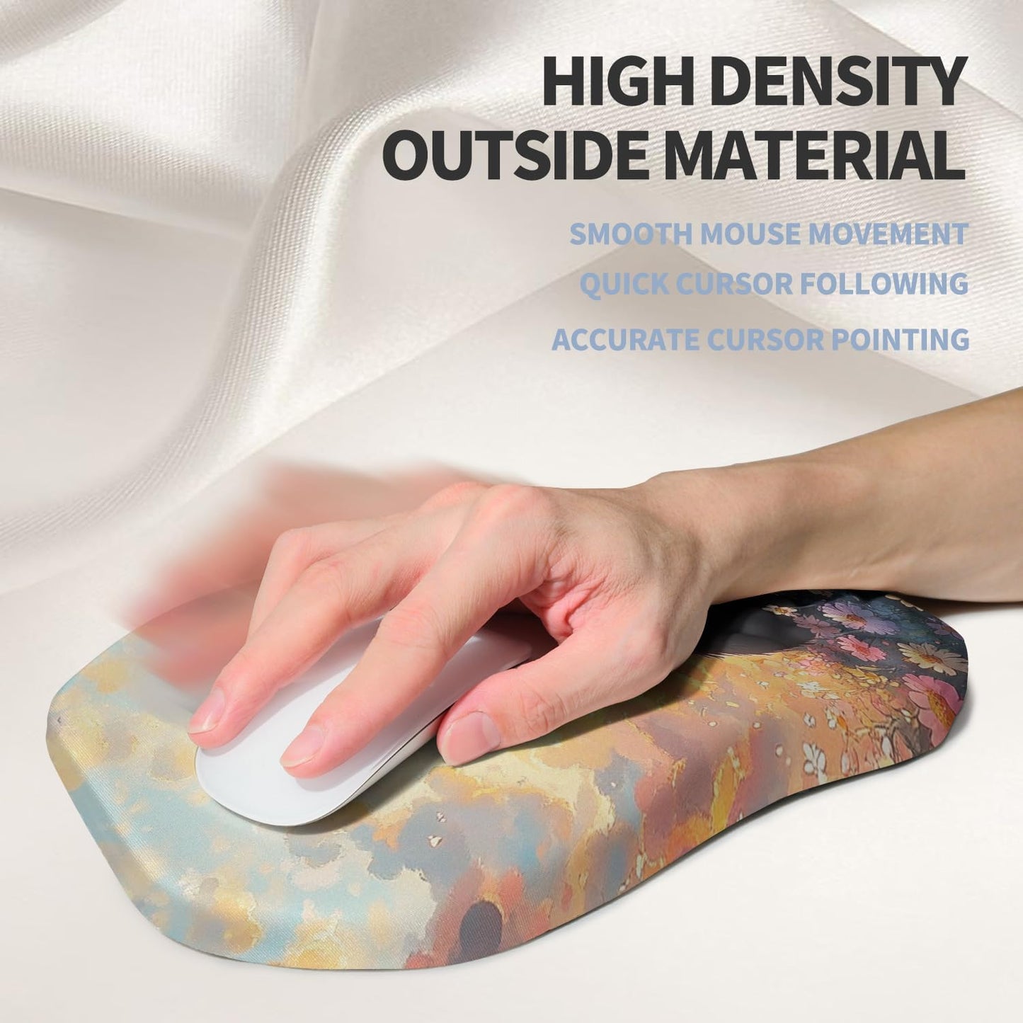 Ergonomic Raised Mouse Pad Wrist Support with Bilateral Slope Memory Foam Mousepad for Wrist Rest and Carpal Tunnel Pain Relief 11.8x7.9〃Flower Sea Cat