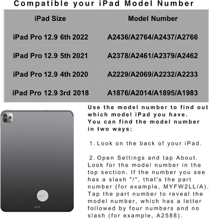 Keyboard Case for iPad Pro 12.9 inch 6th Generation 2022 5th 2021/4th 2020/3rd 2018 Gen,360 Rotatable Wireless Folio 180 Swivel Stand Hard Cover Black