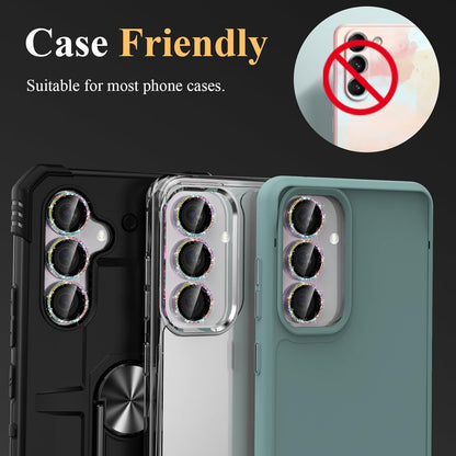 YWXTW Camera Lens Protector for Samsung Galaxy S24 / S23 / S23 Plus, [NOT for S24 Plus] 9H Tempered Glass Metal Individual Ring Camera Screen Protector for S24 Accessories (Colored Glitter)