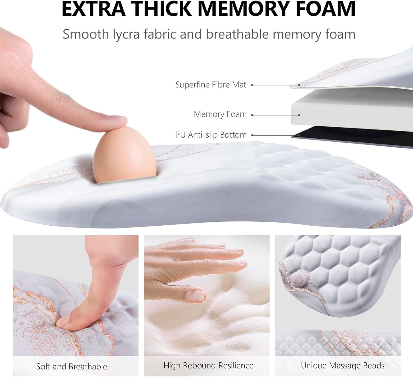 Mouse Pad Wrist Support, Laokiiy 2 in1 Keyboard Wrist Rest+ Ergonomic Mouse Pad, Non-Slip Wrist Rest for Computer Keyboard, Made Easy Typing & Relieve Wrist Pain(White)