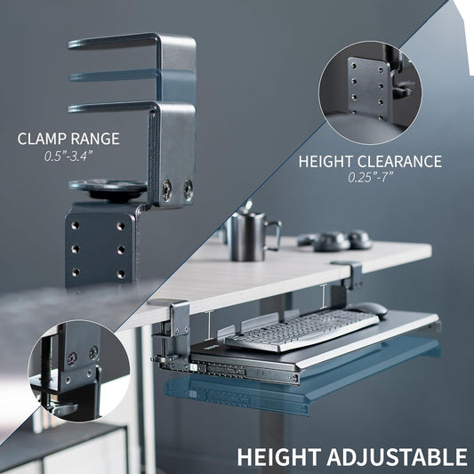 VIVO Large Height Adjustable Under Desk Keyboard Tray, C-clamp Mount System, 27(33 Including Clamps) x 11 inch Slide-Out Platform Computer Drawer for Typing, Black, MOUNT-KB05HB