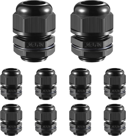 10 PCS 3/4"(12.5-18mm) NPT Nylon Cable Gland Joints with Gaskets, IP68 Adjustable Lock Nut Strain Relief Cord Grip Waterproof Cable Glands - UL Listed and RoHS Compliant