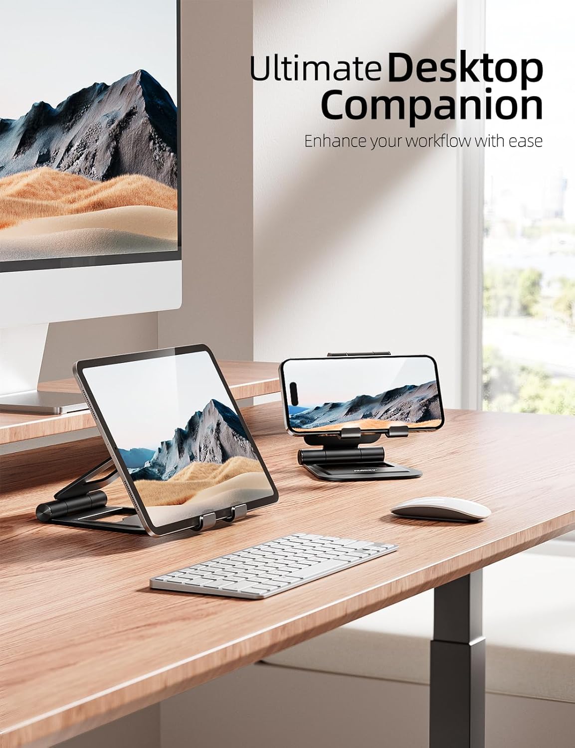 Nulaxy Aluminum Dual Foldable iPad Stand, Fully Adjustable Desktop Tablet Holder, Tablet Accessories for Office Kindle Compatible with Mobile Devices iPad Pro/Air/Mini, iPhone Pro/Max/Plus, Black