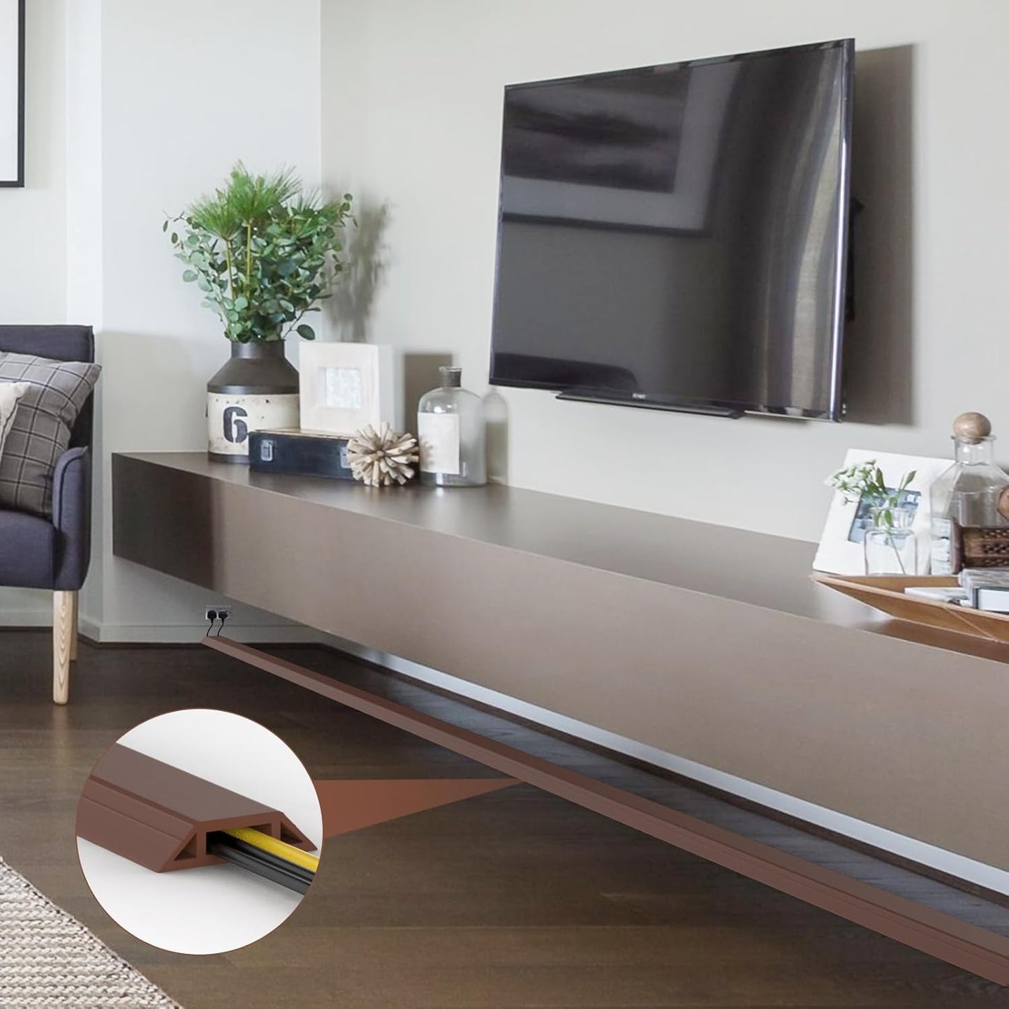 Eapele 4 ft Floor Cord Cover Heavy Duty Cable Protector, Cord Covers for Wires on Floor, Floor Cable Cover Easy to Unroll Prevent Trip Hazard for Home Office or Outdoor Settings (Brown)