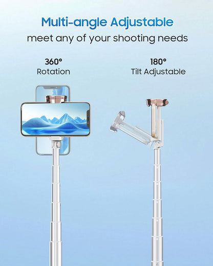 67" Selfie Stick Phone Tripod, All-in-1 Cell Phone Tripod with Wireless Remote, Extendable Compact Tripods Portable Travel Stand for iPhone Android Selfie/Video Recording/Live Stream/Vlog