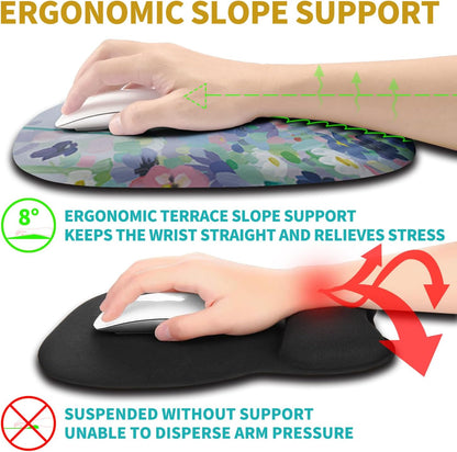 Hokafenle Ergonomic Mouse Pad Wrist Support with Stepped-Wedge Design, Wrist Rest Pain Relief Mousepad Filled with Memory Foam, Carpal Tunnel Mousepad for Wireless Mouse(12x8 inch, Painting Flowers)