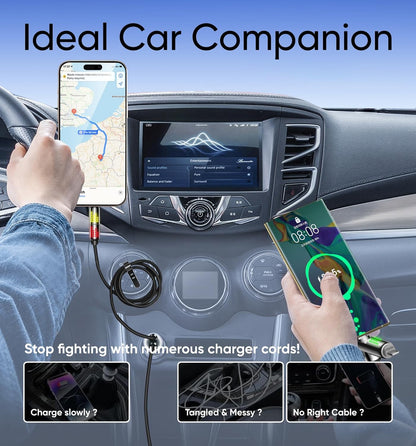 MAGIC JOHN 240W 4 in 1 Charging Cable, 6.6FT USB C to Lightning Cable [MFi Certified], Multi Chargers for All Devices, Chubby USB A/C to C/Lightning with Light for iPhone/MacBook/iPad/Samsung/Switch 2