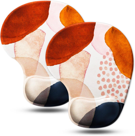 JIKIOU Mouse Pad, 2 Pack Ergonomic Mouse Pads with Comfortable Gel Wrist Rest Support and Smooth Cloth, Non-Slip PU Base for Easy Typing Pain Relief Durable and Easy to Clean Small Boho
