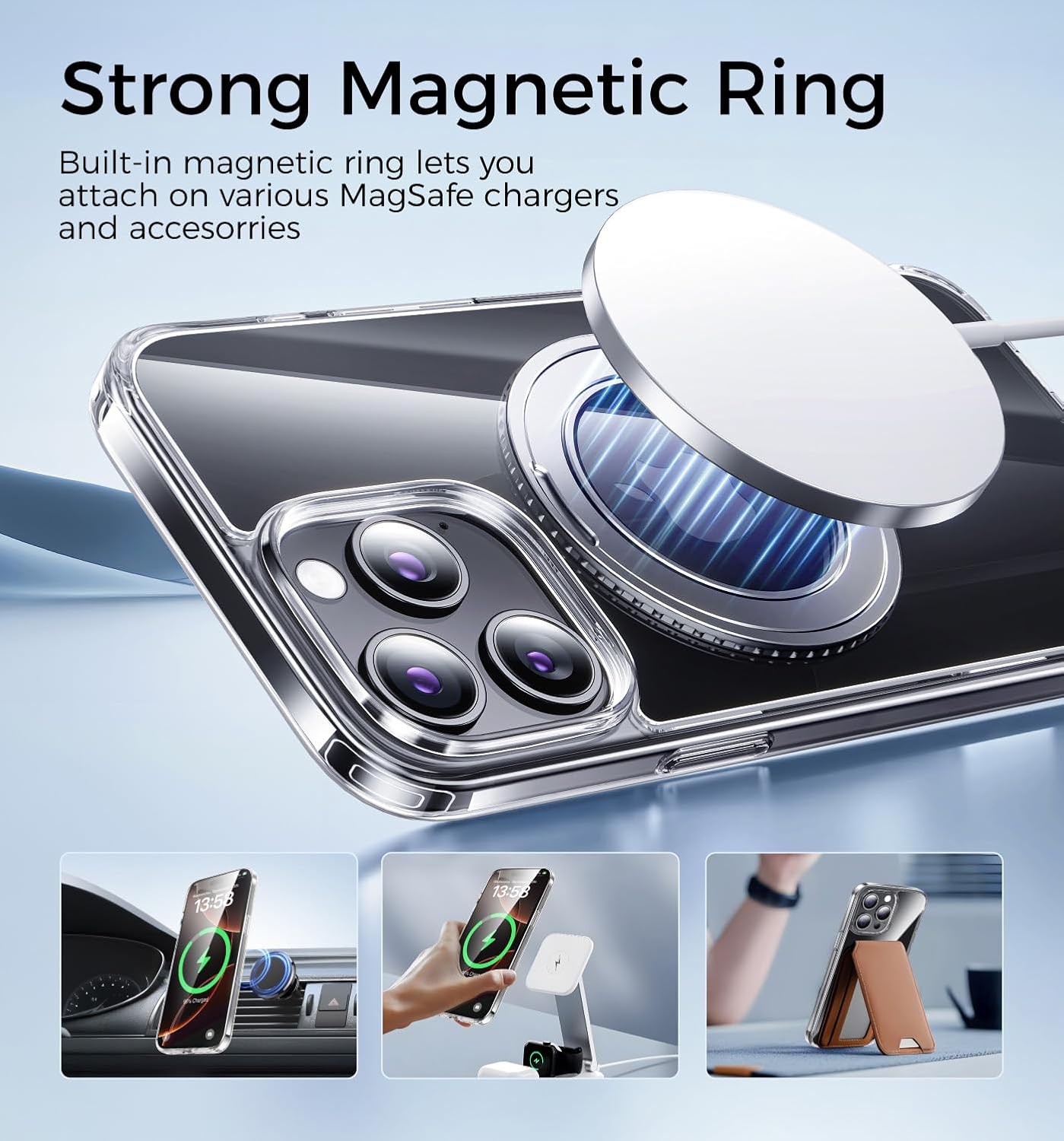 MAGIC JOHN for iPhone 15 Pro Max Case 360° Rotatable Magnetic Invisible Stand, Fit for MagSafe 15 Pro Max Phone Case, 16FT Military Grade Shockproof for iPhone 15 Pro Max Case with Kickstand, Clear