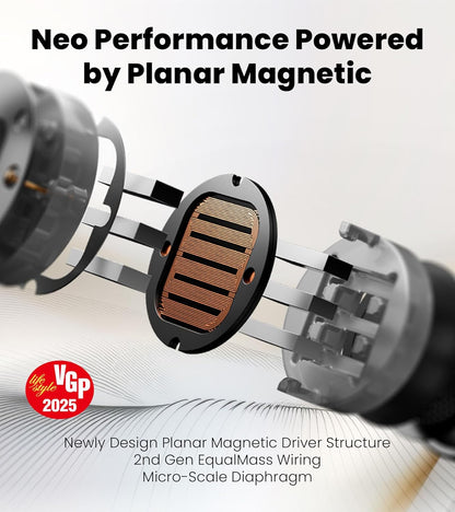 Edifier NeoBuds Planar Wireless Bluetooth Earbuds, 12mm Planar Magnetic Drivers, Hi-Res Audio, LDAC, Snapdragon Sound, Hybrid ANC, Bluetooth 5.4 & Dual Device Connection, Wireless Charging, 6 Mics