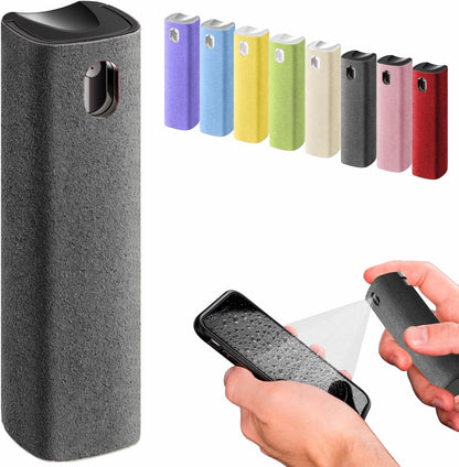Mini Screen Cleaner Spray – Finger Proof Screen Cleaner for Smartphones, iPads, MacBooks, Laptops, Car Screens, Touchscreens – 3 in1 Mist Cleaner, Microfiber Cloth and Protective Cover (Grey)
