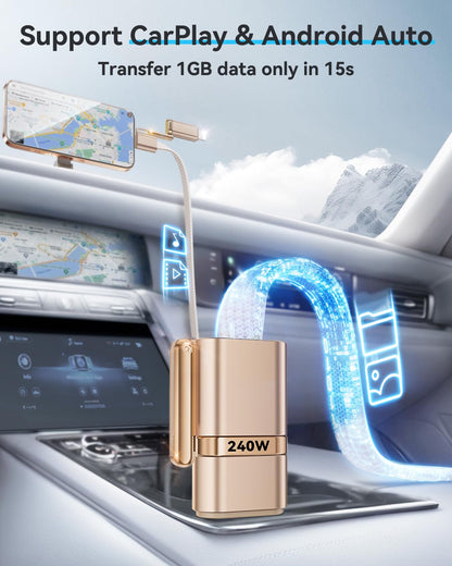 SHEZI 4-in-1 Compatible with USB C to Lightning Cable 240W Fast Charging & Data Transfer, Support to CarPlay & Android Auto, 5FT Multi Cords Charger for iPhone/iPad/Samsung/MacBook Cable, Titanium