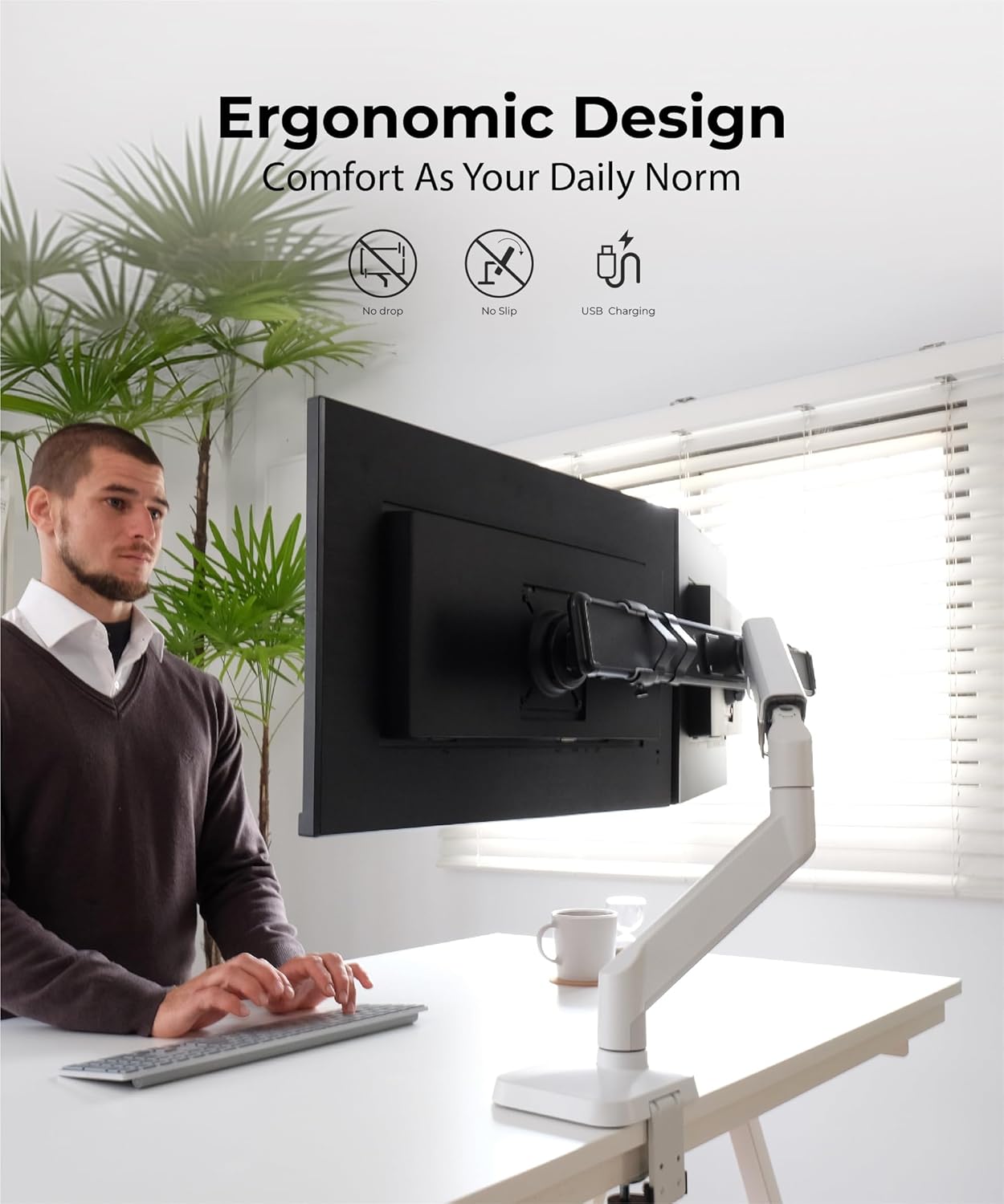 Dual Monitor Arm Desk Mount with Gas Spring & USB Charging, Fits 17–32” inches Screens up to 33 lbs, VESA 75x75/100x100, Crossbar Handle for Easy Adjustment, Black, Dual