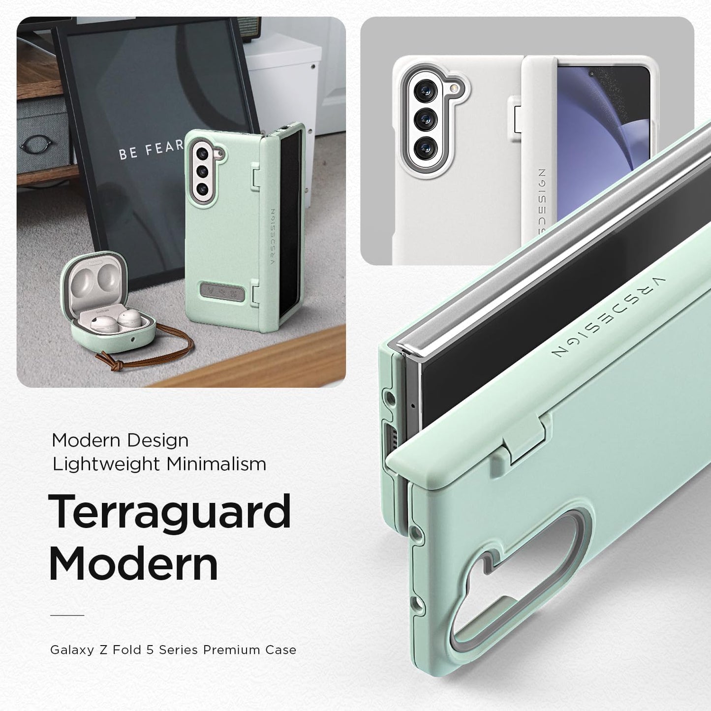 VRS DESIGN Phone Case for Galaxy Z Fold 5 5G (2023) [Terra Guard Modern], Premium Modern Neat Style Case [Anti Scratch Spring-Loaded Hinge Protection] with Screen Protector (Marine Green/Renewed)
