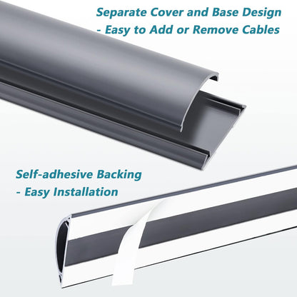 Cord Cover Floor 34in (2 x L17in), Large Capacity Floor Cable Cover, Hard PVC Cord Hider, Wire Cable Management Raceway, Grey, Cord Cavity - 1.8"(W) x 0.6"(H)