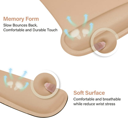 MOSISO Wrist Rest Support for Mouse Pad & Keyboard Set, Ergonomic Mousepad Non-Slip Base Home/Office Pain Relief & Easy Typing Cushion with Neoprene Cloth & Raised Memory Foam, Mocha