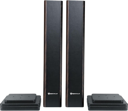 Rockville Pair RHT28D 28" Bookshelf Speaker Stands, Dark Wood Grain, 60 lbs Capacity, Sand-Fillable Design, Dual Platform Sizes, Anti-Slip Pads, for Home Theater and Studio Monitors