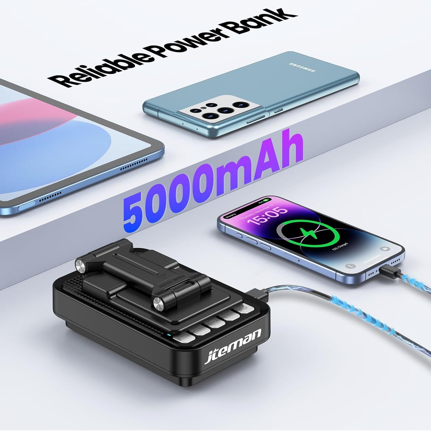 JTEMAN Gifts for Men Women Phone Stand Bluetooth Speaker with Light and Power Bank, 360 Rotating Phone Holder Cool Tech Gifts for Dad Mom Husband Unique Birthday Gift Ideas