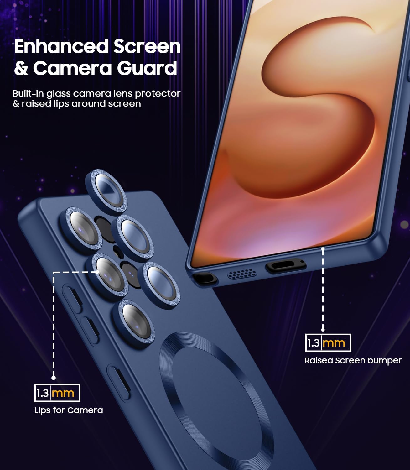 Magnetic for Samsung Galaxy S25 Ultra Case [Compatible with MagSafe][Built-in Camera Lens Protector] Slim Soft Silicone Bumper Shockproof Metallic Luster Phone Shell (Blue)