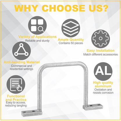 50 Pcs Distribution Rings Aluminum D Ring for Sorting Out Electric Cables, Cable Management, for Commercial and Residential Use, Silver(3 Inch)