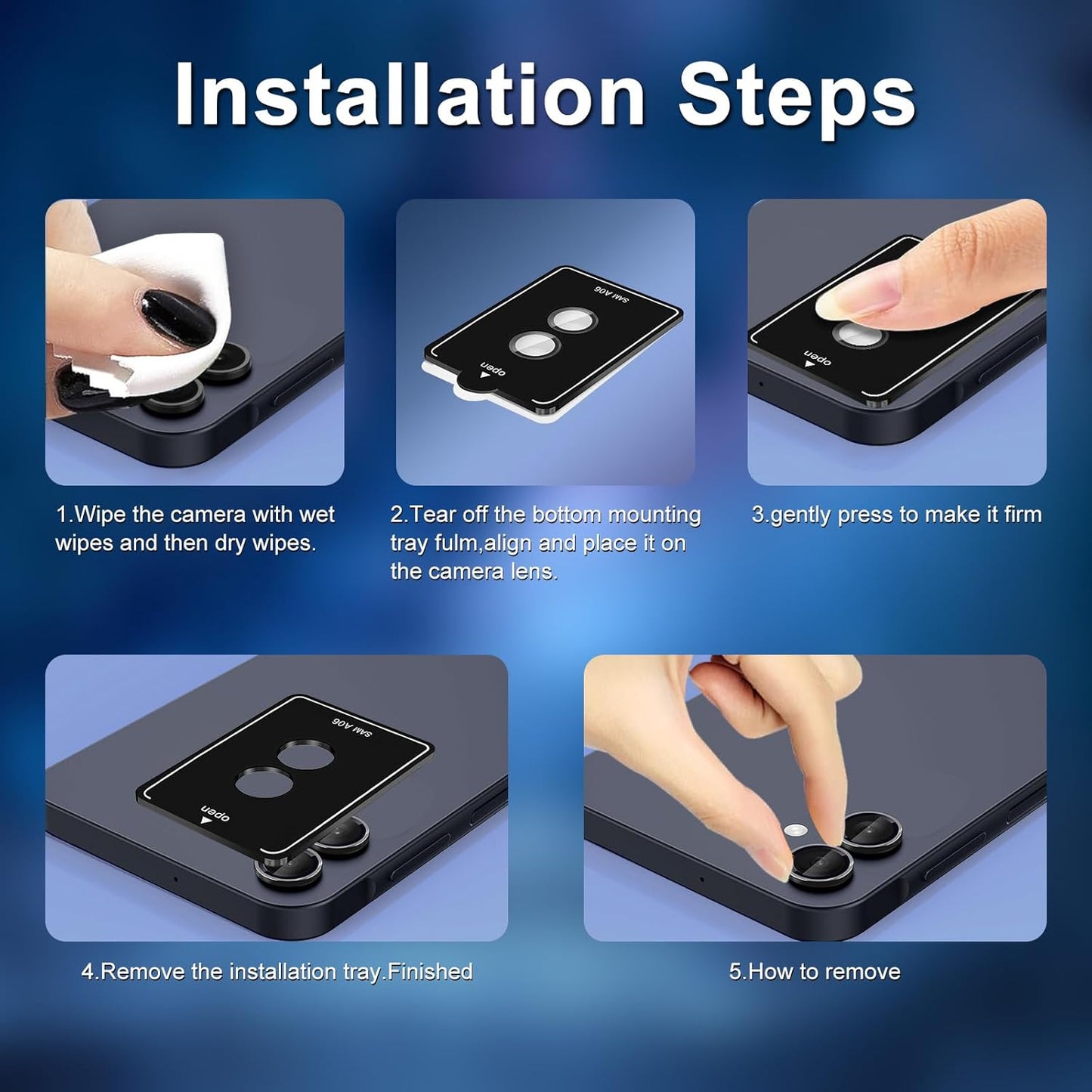 for Samsung Galaxy A06 Camera Lens Protector, Individual Metal Ring Tempered Glass Lens Cover, [Strong Adsorption] Scratch Resistant Ultra-Thin HD Clear Lens Cover, 1 Set-Black