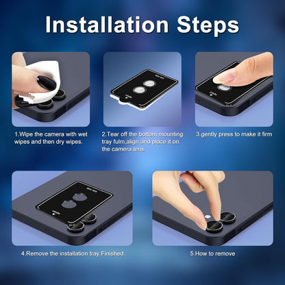 for Samsung Galaxy A06 Camera Lens Protector, Individual Metal Ring Tempered Glass Lens Cover, [Strong Adsorption] Scratch Resistant Ultra-Thin HD Clear Lens Cover, 1 Set-Black