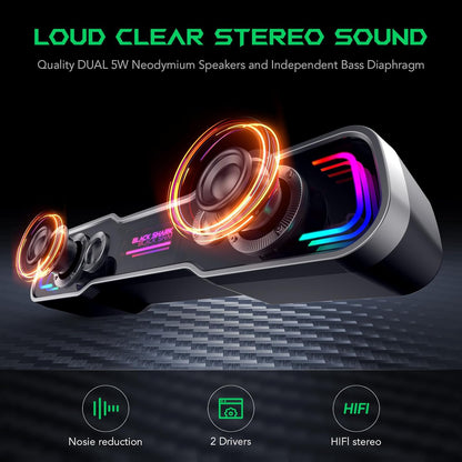 Black Shark BS-SP1 Bluetooth Computer Speakers for Desktop, 5 Colorful Lights Gaming PC Speaker with Stereo Sound, USB C/USB Powered Sound-bar for Computer Desktop PC Monitor Laptop