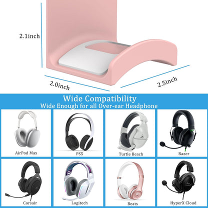 SOKUSIN Headphone Stand Headset Holder - Adhesive Gaming Earphones Hanger, Universal Desk Wall Mount Hook for All Headphone/Controller, Compatible with Beats, AirPods Max,Sony, JBL (Pink)