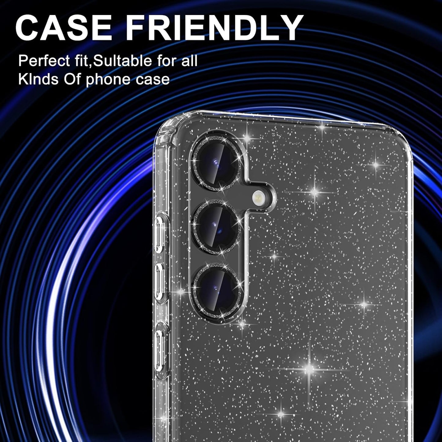 for Samsung Galaxy S25 Plus Camera Lens Protector, Individual Metal Ring Tempered Glass Lens Cover, [Strong Adsorption] Scratch Resistant Ultra-Thin HD Clear Lens Cover, 1 Set-Black Sparkly