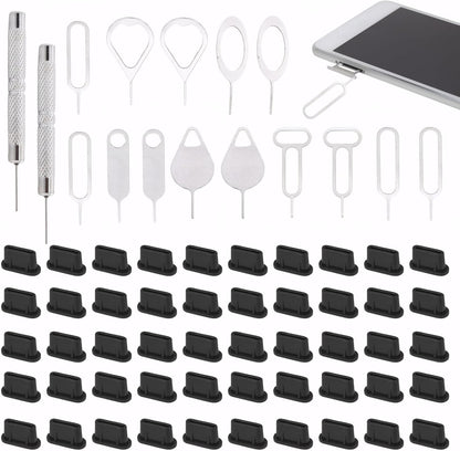16 PCS Sim Card Removal Tool, Sim Ejector Tool, Comes with 50 Pieces of Mobile Phone Dust Plugs Type-C Data Plugs, Small and Portable, Available for All Mobile Phones