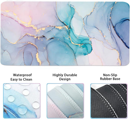 4-in-1 Large Gaming Mouse Pad, Keyboard Wrist Rest Pad & Wrist Support Mousepad Set, Extended Desk Pad Waterproof Desk Mat for Home Office Study Game - Blue