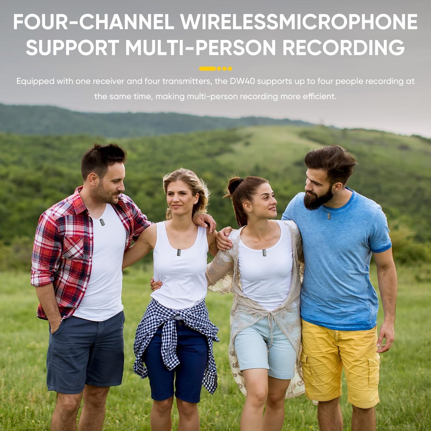 7RYMS iRay DW40 4-Channel Wireless Microphone for Cameras, Camcorders, iPhones, Android Phones, Wireless Lavalier Microphone -Noise Canceling, 656ft Range, 12.5H Working, Lav Mic for Video Recording