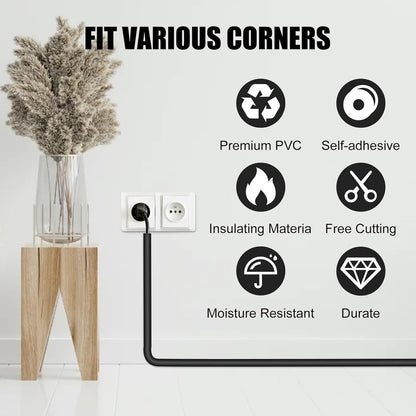 Self-Adhesive Cable Hider,Flexible Wire Cover Cable Raceway for Wires, Wall Mount TV, Home Audio, Network,Power and Phone Line Managemen (Black, 236inch)