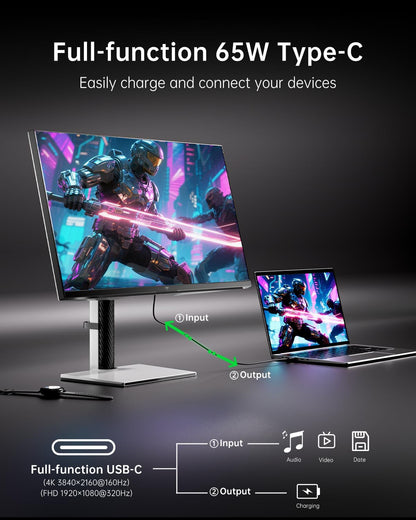 KTC 27 Inch Dual Mode Mini LED Monitor - 4K UHD at 160Hz & 1080P FHD 320Hz Gaming Monitor, 65W Type-C Port, HDR1400 Fast IPS Panel, Adaptive-Sync, HDMI 2.1 & DP 1.4, Height Adjustment, VESA Wall Mount