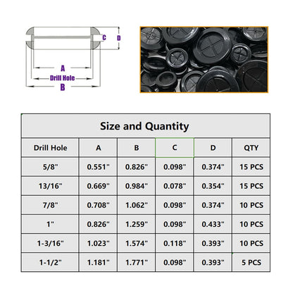 65Pcs Round Rubber Grommets kit 6 Sizes Double Sided Rubber Grommets for Wiring Automotive Rubber Firewall Hole Plug Cable Wire Protection with Retractable Knife(1-1/2" 1-3/16" 1" 7/8" 13/16" 5/8")