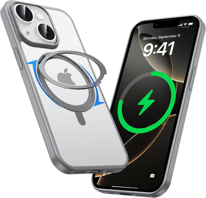 MAGIC JOHN 360° Rotatable Magnetic Invisible Stand for iPhone 14/iPhone 13 Case [Anti-Slip Grip] [Compatible with MagSafe] 16FT Shockof for iPhone 14/13 Case with Kickstand, Gray