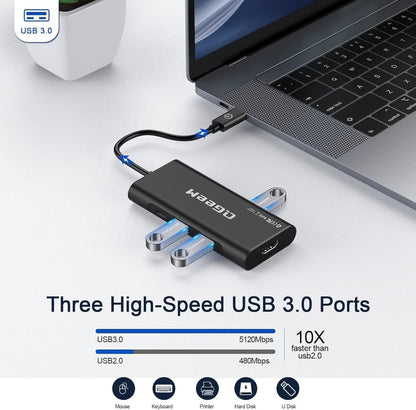 USB C Hub, QGeeM USB 4k to HDMI Adapter, 7 in 1 USB-C Dongle with 100W PD,USB 3.0, Card Reader, Compatible for MacBook iPhone 15/16 Ipad Pro max,Chromebook Laptop USB Type C Dock-Black