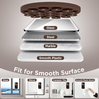 Magnetic Suction Cup Phone Mount for MagSafe Case, Silicone Hands-Free Phone Grip Holder for iPhone and Android, Mirror Shower Phone Stand for Makeup FaceTime Gym Kitchen Bathroom, Chocolate
