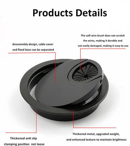 3 Pcs Satin Nickel Metal Cable Grommet, Zinc Alloy Desk Table Grommet Cable Cord Hole Cover for Home and Office, Fits 2inchs Hole 50MM Black