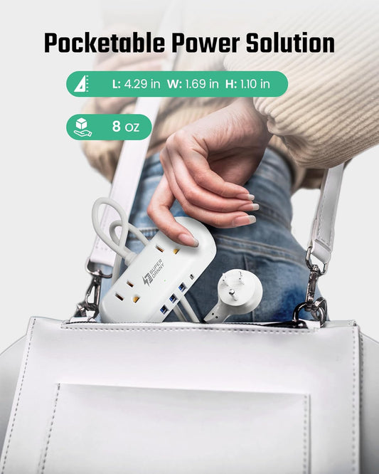 SUPERDANNY Power Strip with USB, 9.8ft Mini Desktop Charging Station with 2 Wide-Spaced Outlets & 4 USB Ports, Portable Flat Plug Extension Cord for Travel, Dorm, Room, Home Office Essentials, White