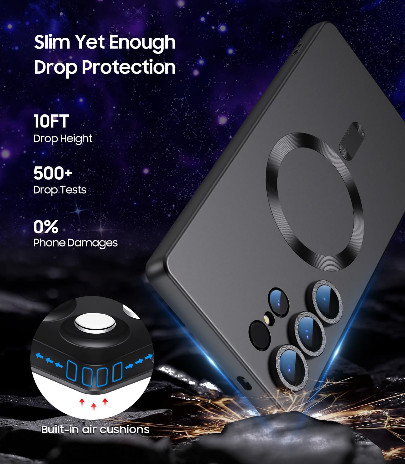 Magnetic for Samsung Galaxy S25 Ultra Case [Compatible with MagSafe][Built-in Camera Lens Protector] Slim Soft Silicone Bumper Shockproof Metallic Luster Phone Shell (Black)