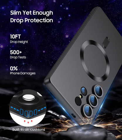 Magnetic for Samsung Galaxy S25 Ultra Case [Compatible with MagSafe][Built-in Camera Lens Protector] Slim Soft Silicone Bumper Shockproof Metallic Luster Phone Shell (Black)